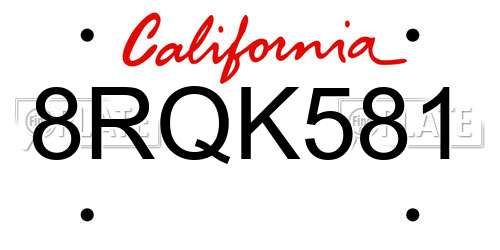 8RQK581 California License Plate