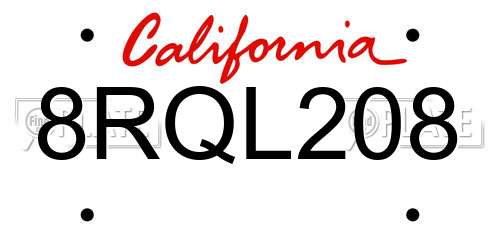 8RQL208 California License Plate