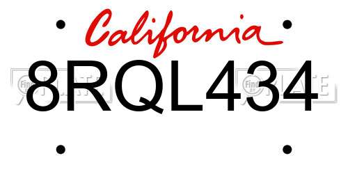 8RQL434 California License Plate