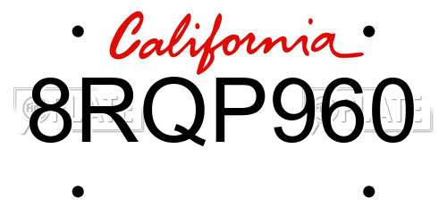 8RQP960 California License Plate
