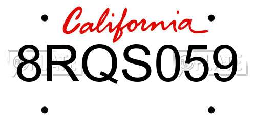 8RQS059 California License Plate