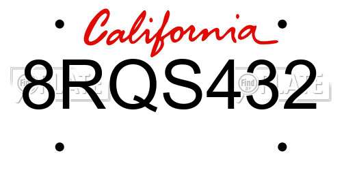 8RQS432 California License Plate