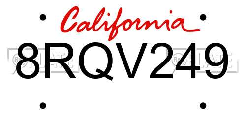 8RQV249 California License Plate