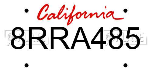 8RRA485 California License Plate