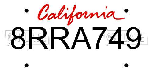 8RRA749 California License Plate