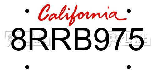 8RRB975 California License Plate