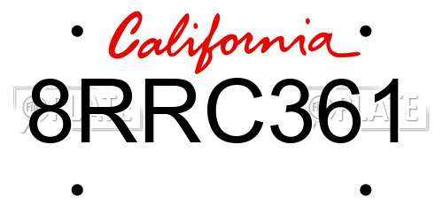 8RRC361 California License Plate