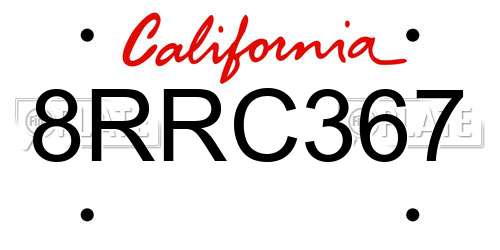 8RRC367 California License Plate