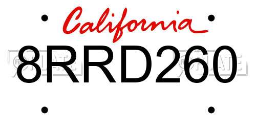 8RRD260 California License Plate
