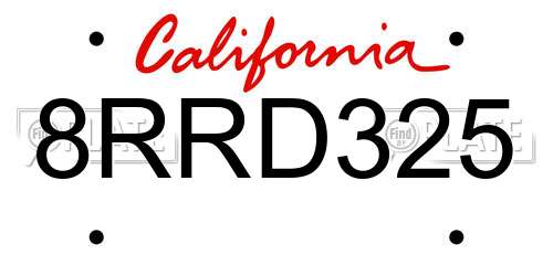 8RRD325 California License Plate