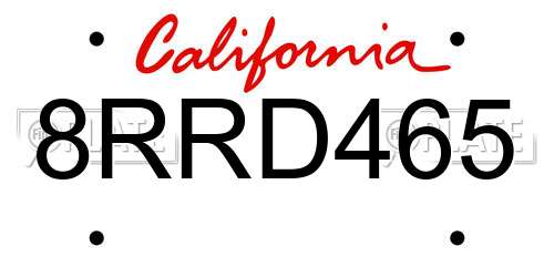 8RRD465 California License Plate