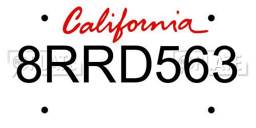 8RRD563 California License Plate