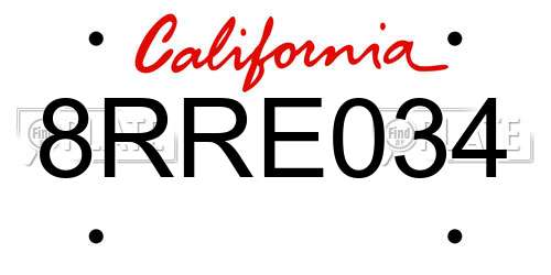 8RRE034 California License Plate