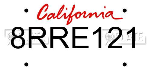 8RRE121 California License Plate