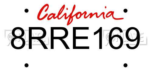 8RRE169 California License Plate