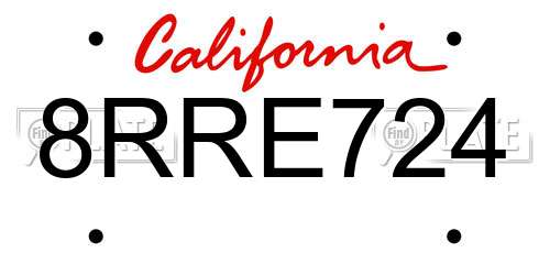 8RRE724 California License Plate