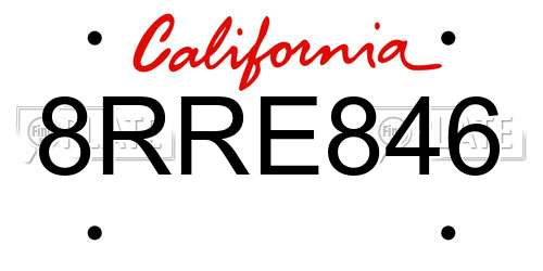8RRE846 California License Plate