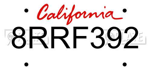 8RRF392 California License Plate