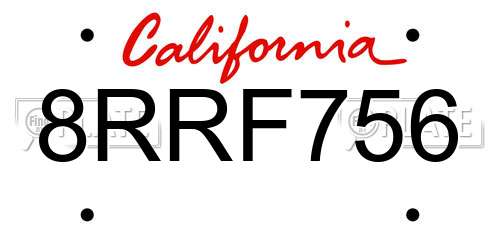 8RRF756 California License Plate