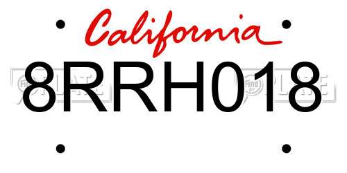 8RRH018 California License Plate