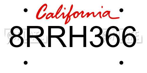 8RRH366 California License Plate