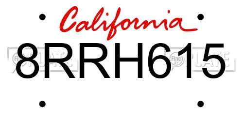 8RRH615 California License Plate