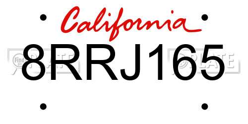 8RRJ165 California License Plate