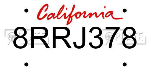 8RRJ378 California License Plate