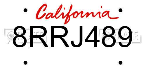 8RRJ489 California License Plate