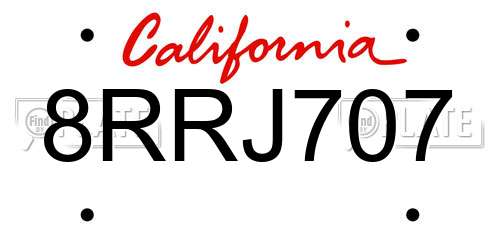 8RRJ707 California License Plate