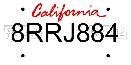 8RRJ884 California License Plate