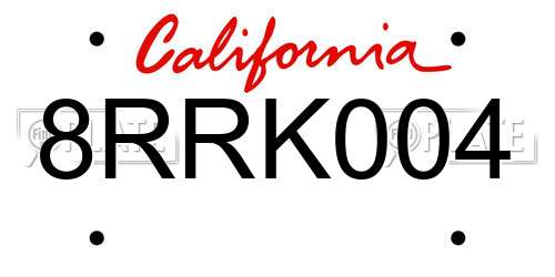 8RRK004 California License Plate