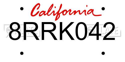 8RRK042 California License Plate