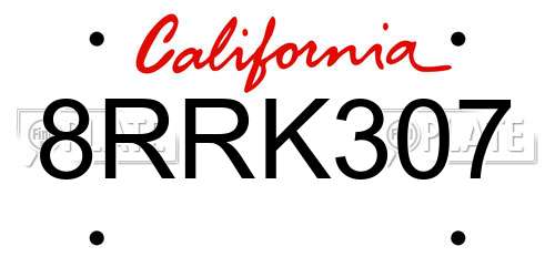 8RRK307 California License Plate