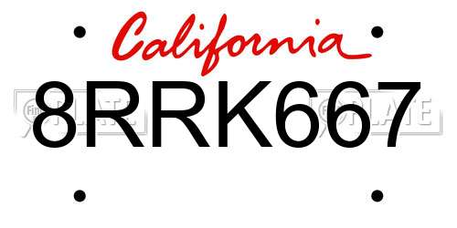 8RRK667 California License Plate