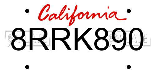 8RRK890 California License Plate