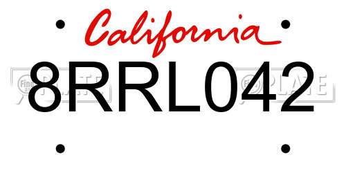 8RRL042 California License Plate