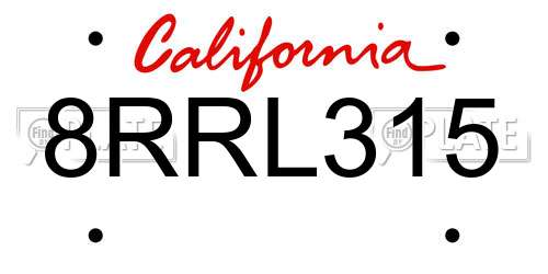 8RRL315 California License Plate