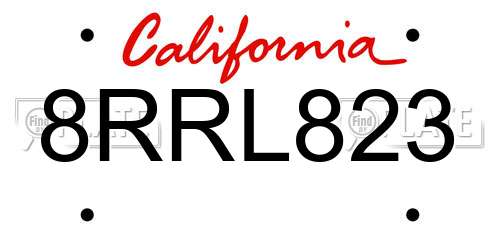 8RRL823 California License Plate