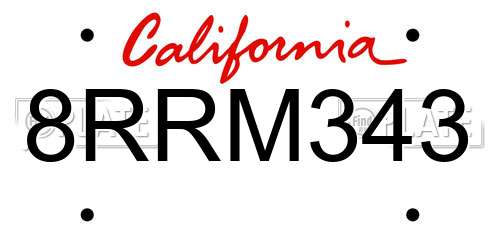 8RRM343 California License Plate