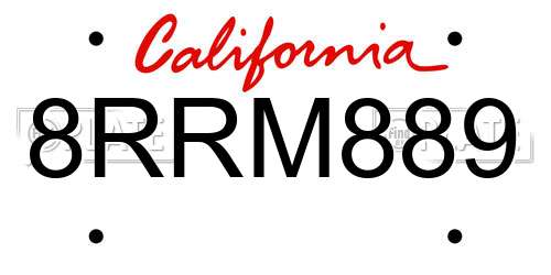 8RRM889 California License Plate