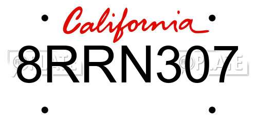 8RRN307 California License Plate
