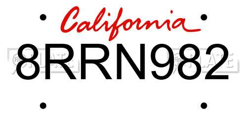 8RRN982 California License Plate