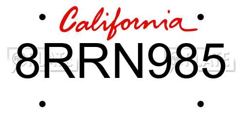 8RRN985 California License Plate