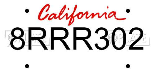 8RRR302 California License Plate