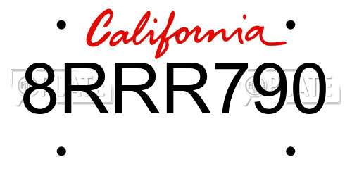 8RRR790 California License Plate