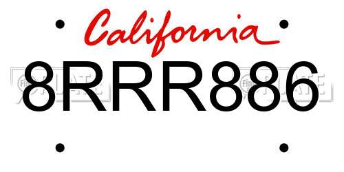 8RRR886 California License Plate