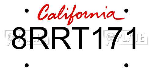 8RRT171 California License Plate