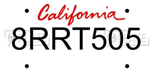 8RRT505 California License Plate