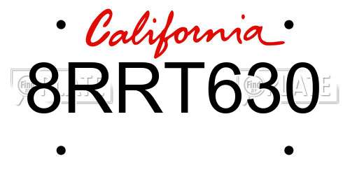 8RRT630 California License Plate